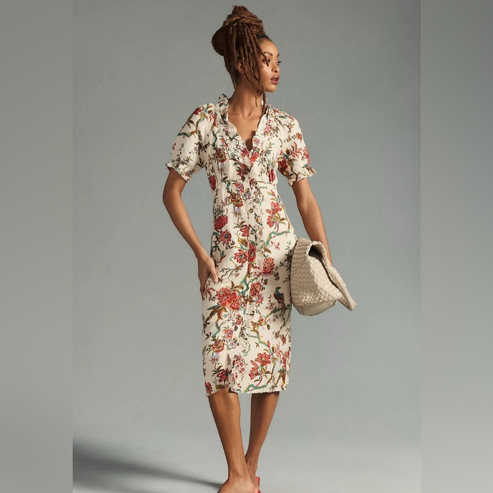 PILCRO Ruffle-Collar Buttondown Dress